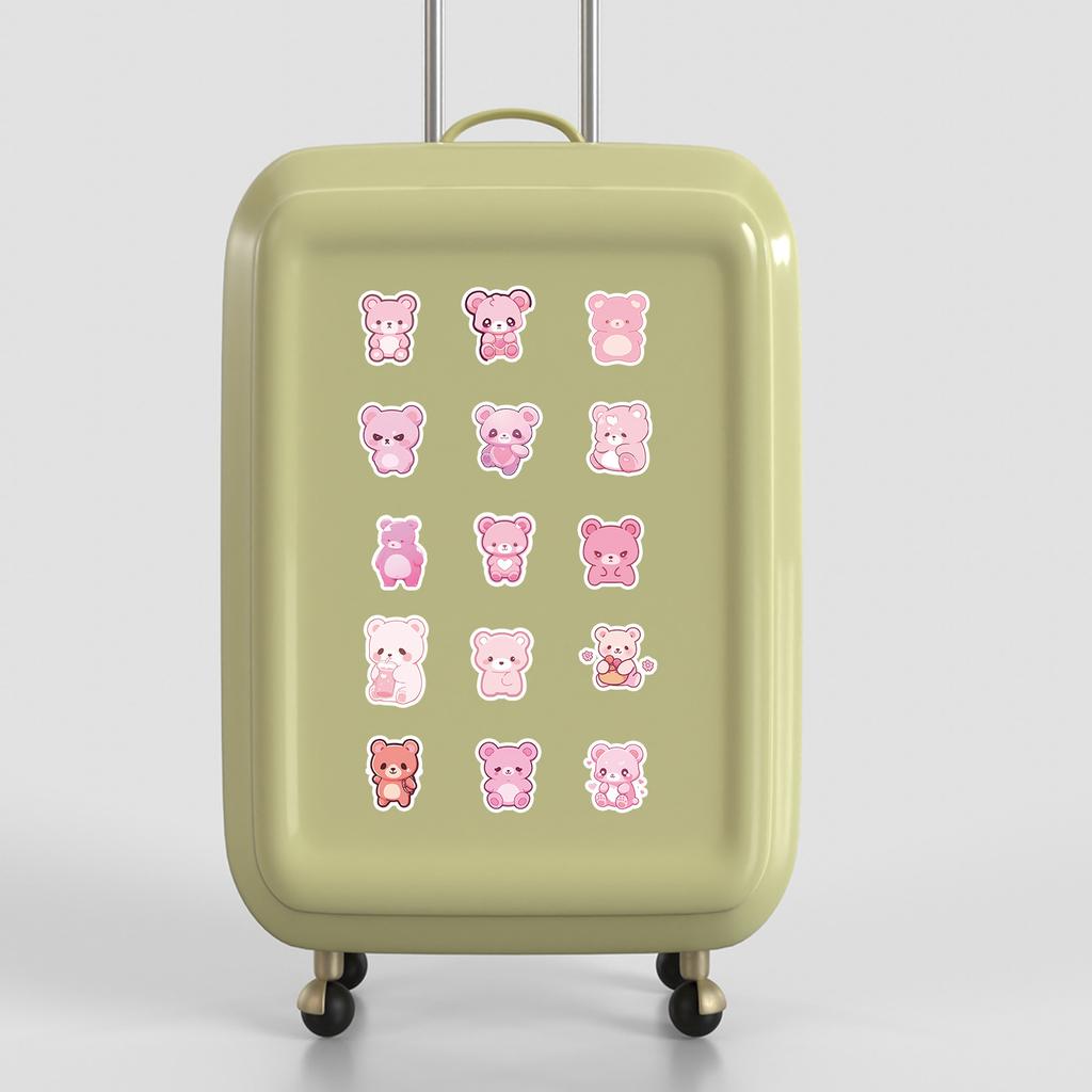 50 Sheets of Pink Bear Series Graffiti Stickers for Children's DIY Stationery, Water Cups, Luggage Decorations, and Other Decorative Stickers
