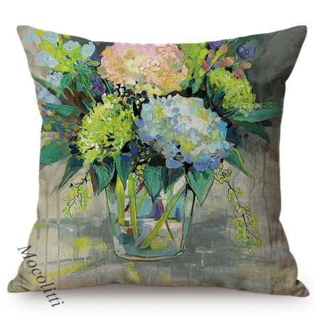 Vintage Florals Oil Painting Throw Pillow Case Nordic Glass Vase Art Sofa Decoration Cushion Cover Cotton Linen Pillowcase