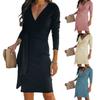 Women's European American Style V Neck Ribbed Bodycon Sexy Fashion Belted Dress, Hot Selling for Casual Party Daily Wear