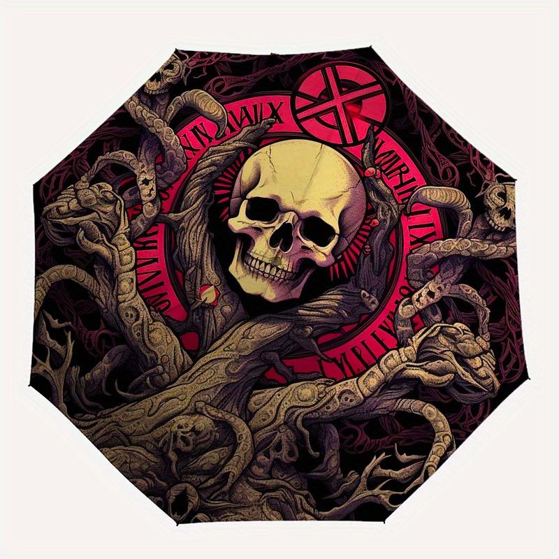 Dark Fantasy Skull & Tentacle Circular Wall ArtUmbrella, Portable 3-Fold Compact Umbrella for Men & Women Gift