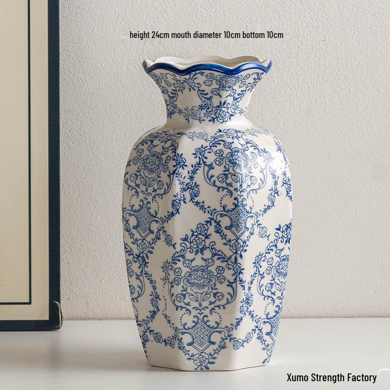 Vintage Blue & White Porcelain Ceramic Vase for Home Flower Arrangement