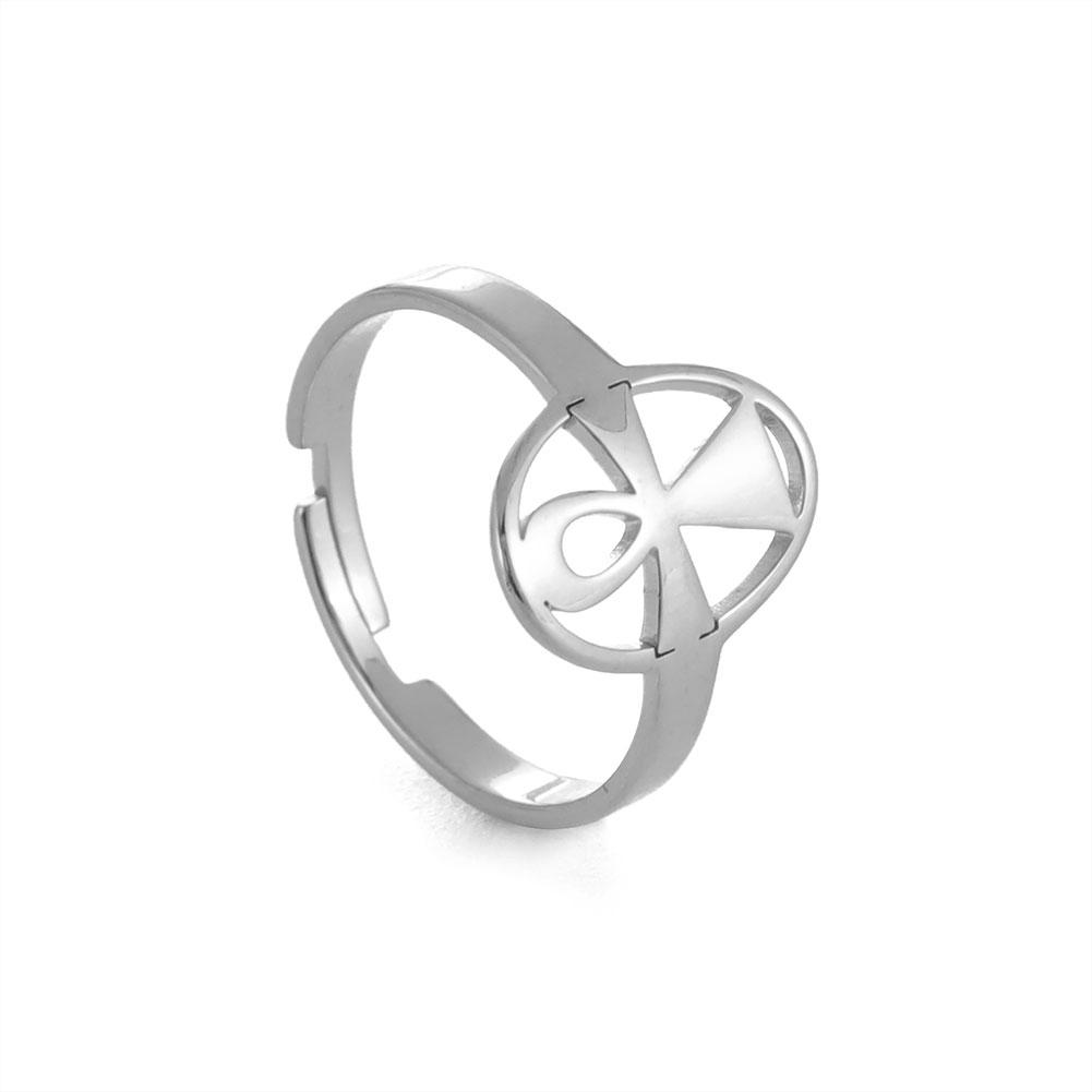 

LIKGREAT Egypt Ankh Cross Rings For Women Stainless Steel Heart Adjustable Finger Ring Religious Egyptian Jewelry Wedding Gift resizable