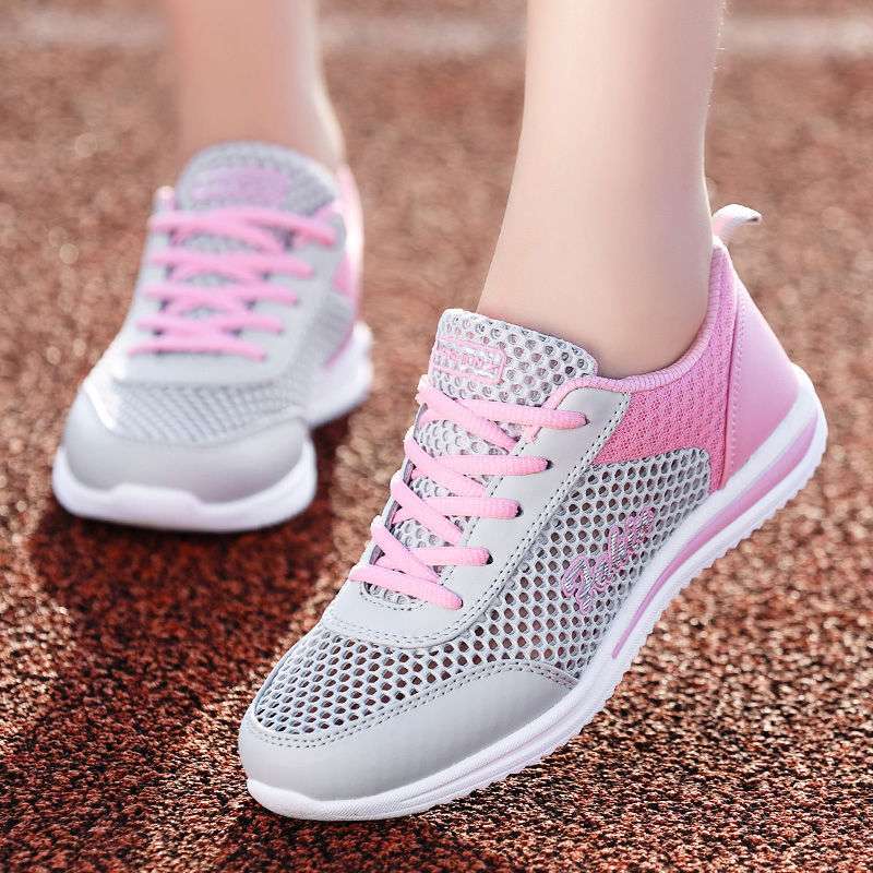 Sommer Hohlmaschen Atmungsaktive Lässige Sportschuhe für Damen Weiß Weiche Sohle Leichte Laufschuhe Einzelne Mesh-Schuhe