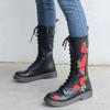 New Fashion Women's Leather Boots Embroidered Mid-tube Boots Street Casual Walking Shoes Martin Boots