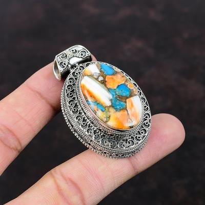 Ciondolo turchese di rame ostrica spinosa Ciondolo originale in pietra preziosa Ciondolo in argento sterling 925 Gioielli vintage Ciondolo fatto a mano Regalo per le donne