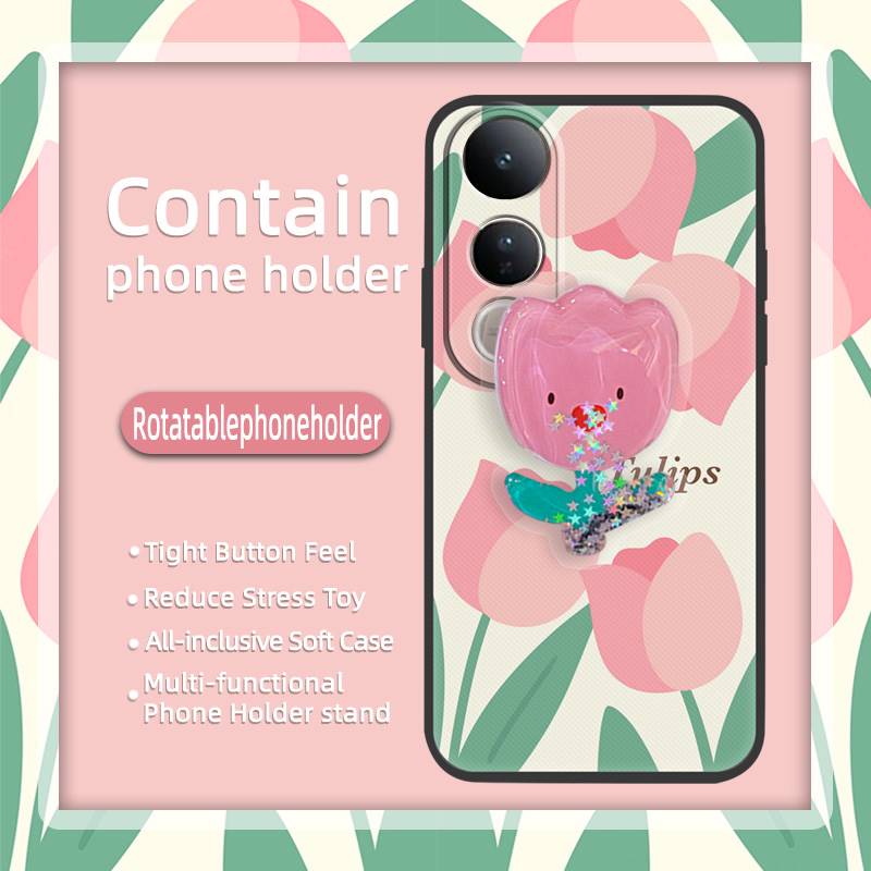 Fashion Design Dirt-resistant Phone Case For VIVO V50 Lite 5G Global Rotatable stand Quicksand Waterproof Cartoon TPU