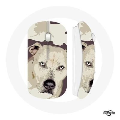 Souris Sans Fil - MANIACASE - Chien De Pitbull Blanc - USB WiFi - Compatible Mac Et PC - Blanc