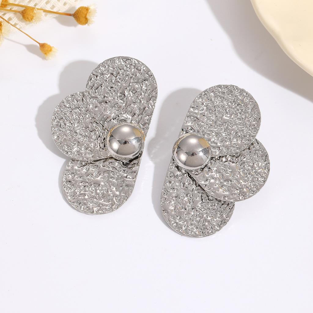 European and American exaggerated personality stud earrings irregular folds metal texture flower earrings women's earrings earrings