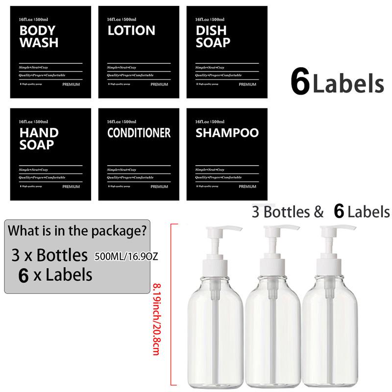 

3 шт., 500 мл/16,9 унций, бутылки для лосьона с этикетками, пустая пластиковая бутылка с насосом, набор дозаторов мыла и мыла для рук для ванной комнаты, кухни, отеля