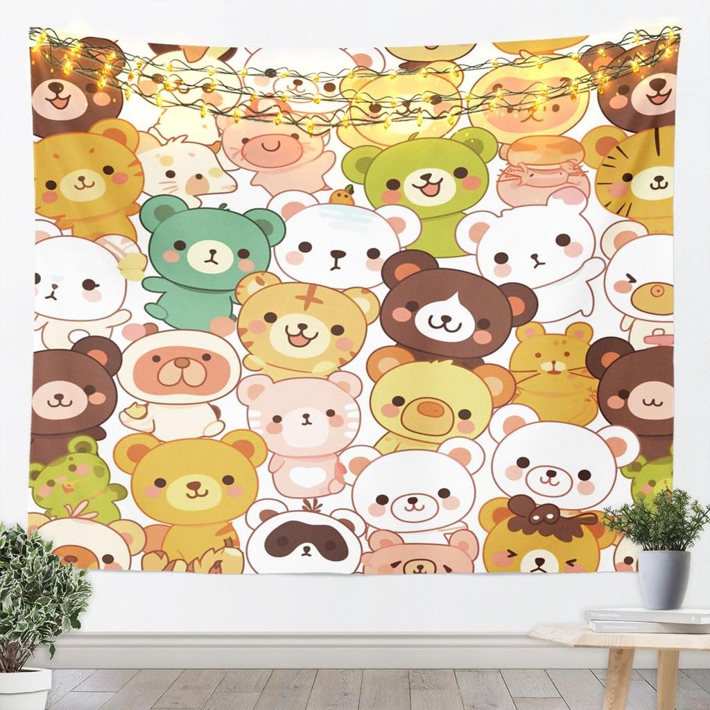 Cute Bear And Cheese Tapestry Adorable Cartoon Bears With Cheese Print Wall Hanging For Bedroom Living Room Dorm Home Decor