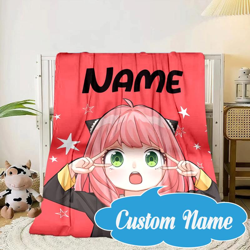 Custom Name Anya Sweet Fan Family Blanket Bed Sofa Blanket Flannel Blanket for Camping, Hiking, Picnic Essentials,gift for Fan Family