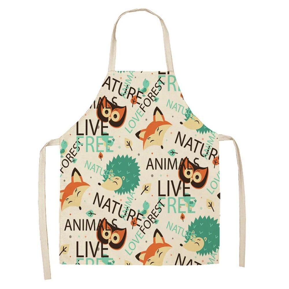 Cartoon Cute Tiger Elk Giraffe Print Kitchen Apron 68x55cm Adult Women's Sleeveless Cooking Apron Household Cleaning Tools
