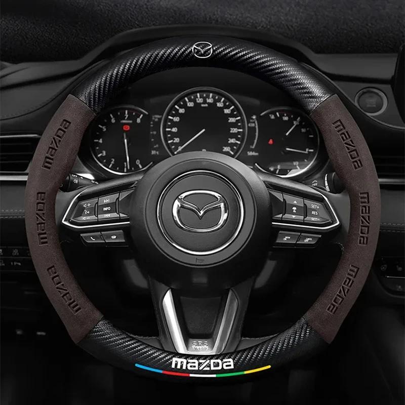 2025 Hot For Mazda 3 5 6 SKYACTIV Axela Atenza CX30 CX5 CX8 CX9 MX5 RX8 RX7 BT50 Carbon fiber Suede Car Steering Wheel Cover Acc