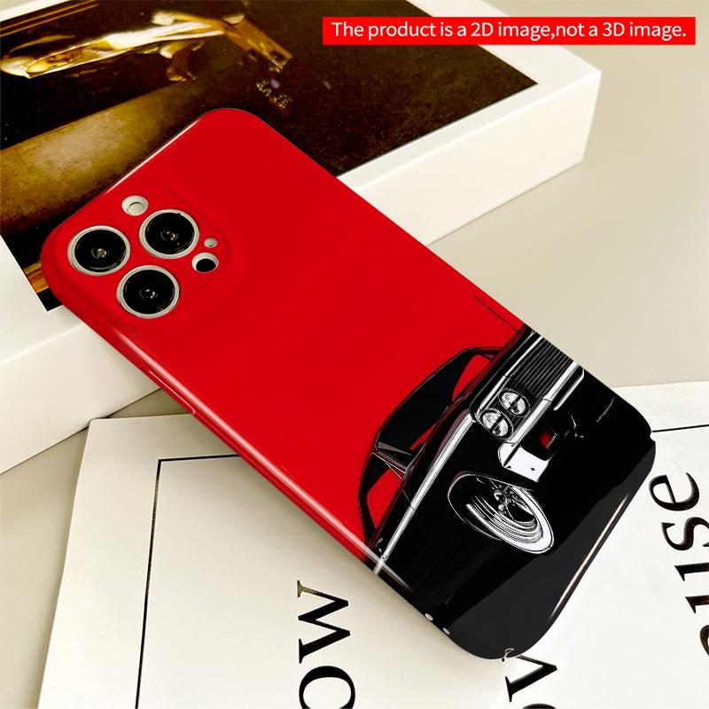 2DFlat Classic car design, bold red background. All inclusive film hard iPhone case, compatible with iPhone 18 Pro Max 17 16 15 14 13 12 11