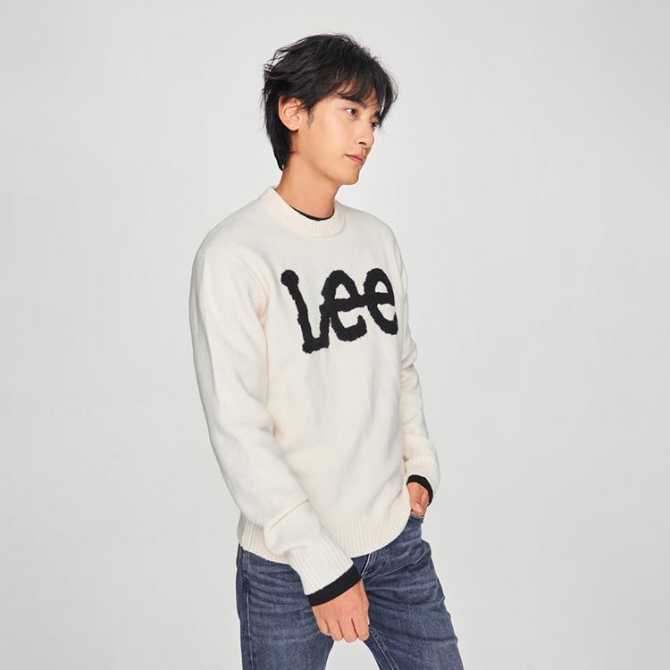 Lee Comfortable Pullover Round Neck Large Logo Casual Sweater Men Sweater Off-White LMT0095454UX00FA00005