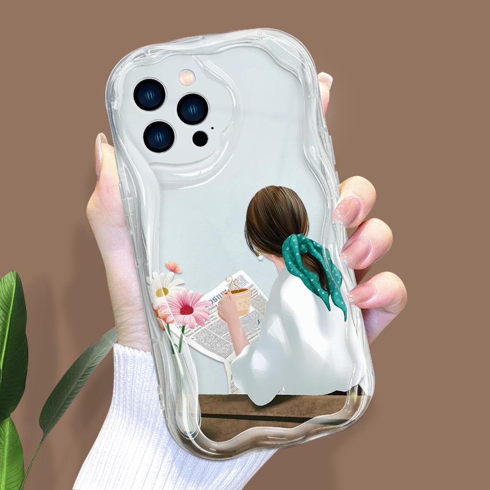 Cartoon Pattern Cream Texture Casing Wavy Edge Soft Silicone Cover Phone Case for IPhone Samsung Huawei Honor Xiaomi Redmi Infinix Tecno