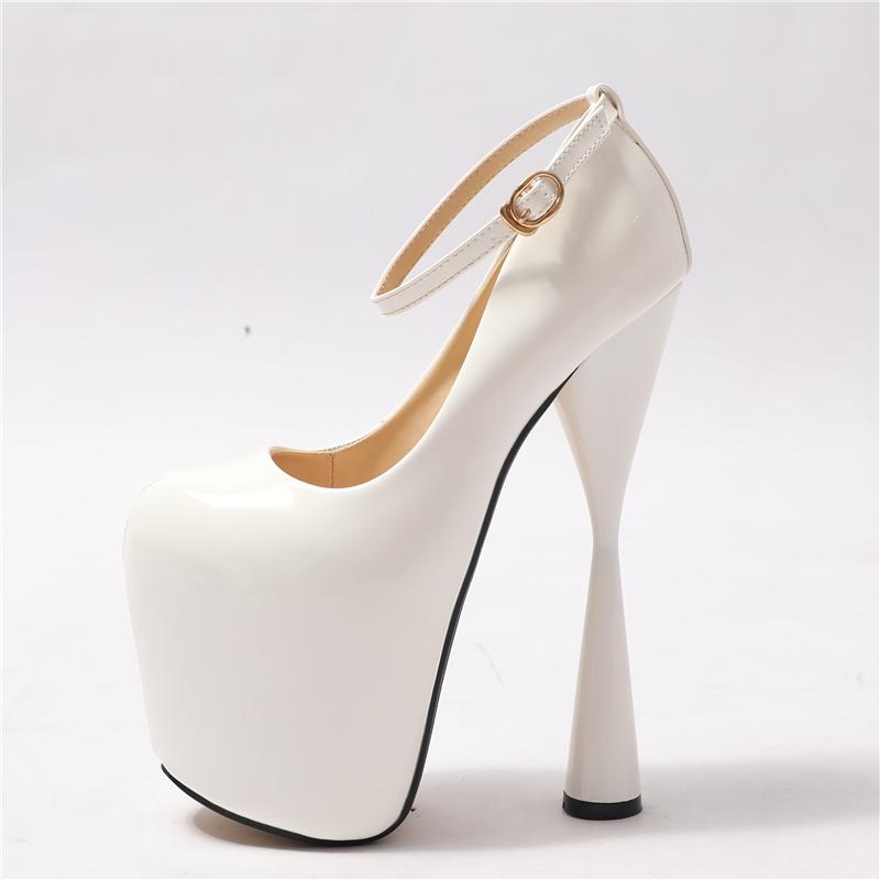 Strap Women's Heeled Sexy Platform Fashion Fetish High Heels Round Toe Pumps Black White Office Party Shoes Women Large Size 50