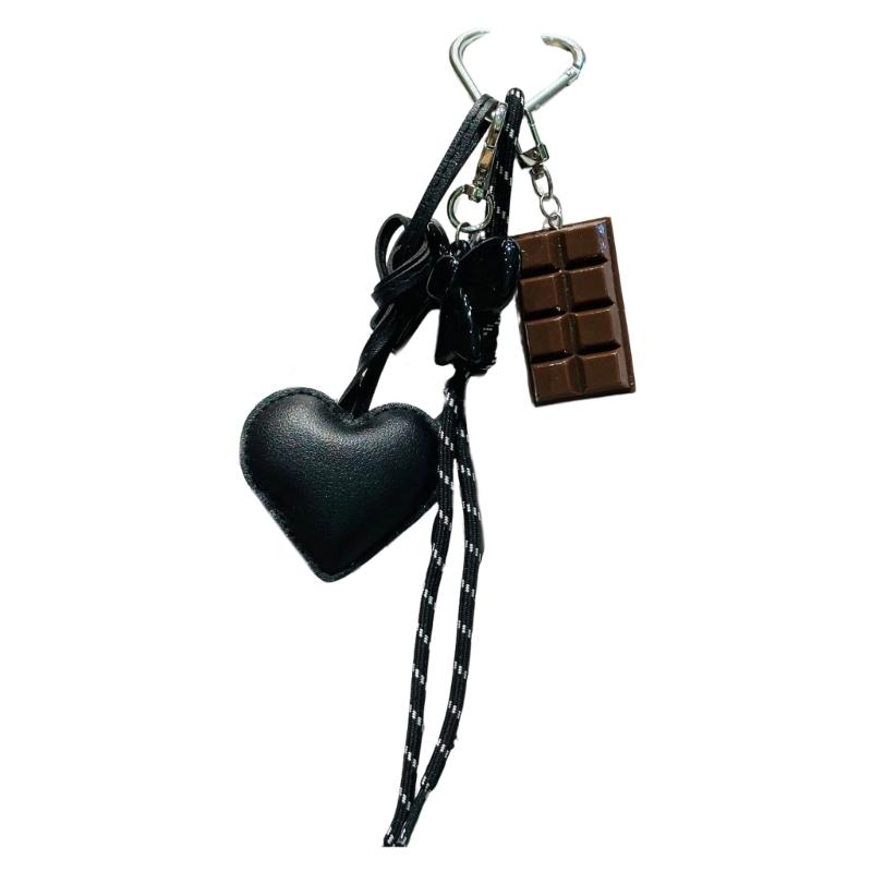 Fashionable PU Keychain Having Cute Acrylic Ribbon And Dessert Look Stylish Bag Charm For Backpack Purse Handbags