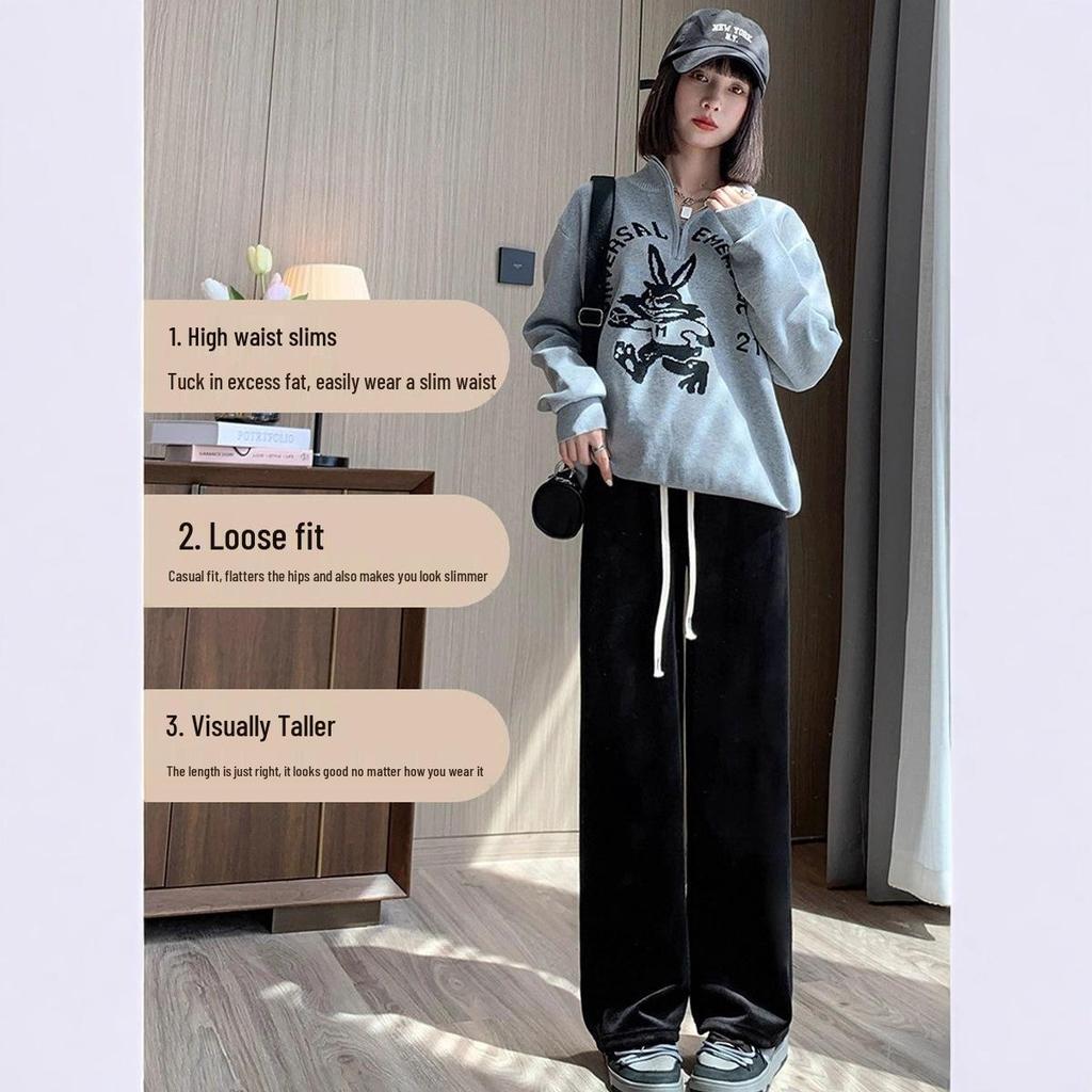 Damen Fleecegefütterte Chenille High-Waist Wide-Leg Hose - Warm, Weich und Stilvoll für Herbst und Winter.