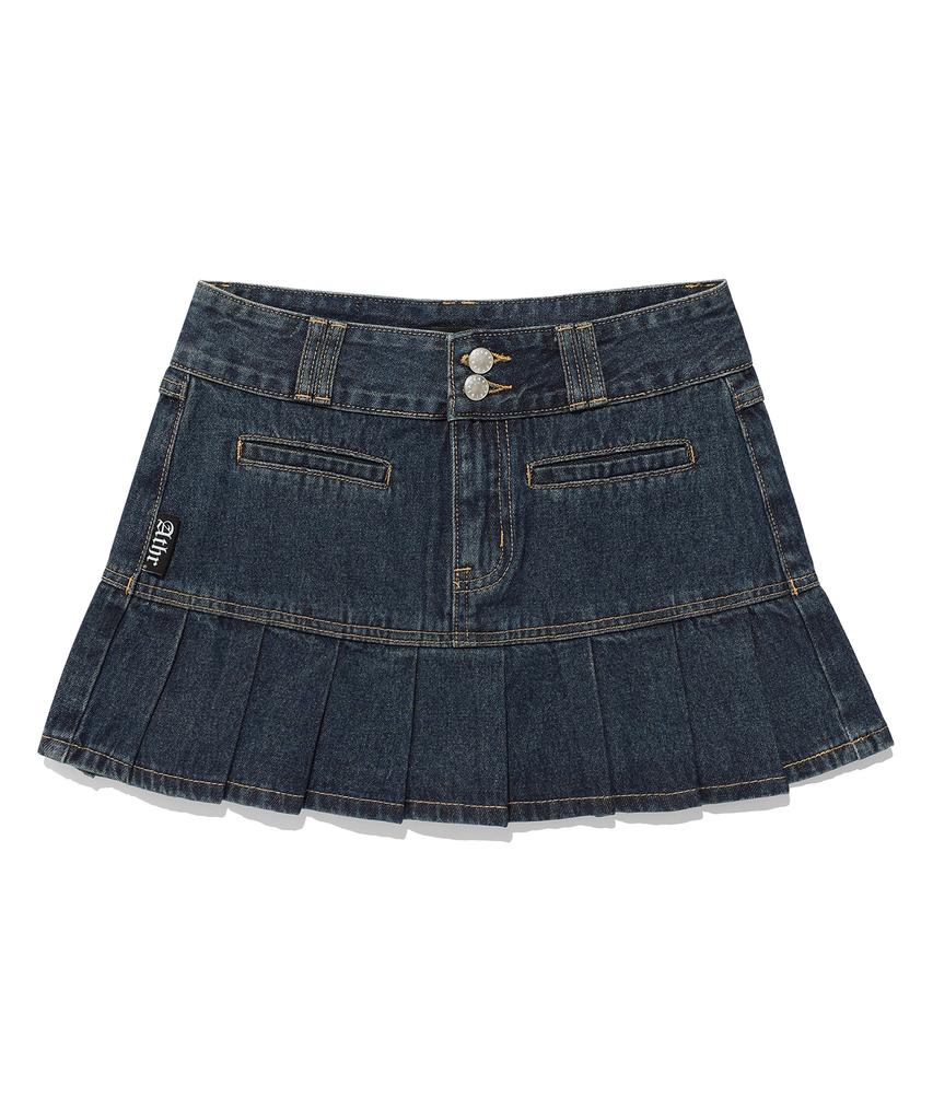 ANDTHEOTHER Pleated Denim Mini Skirt Blue