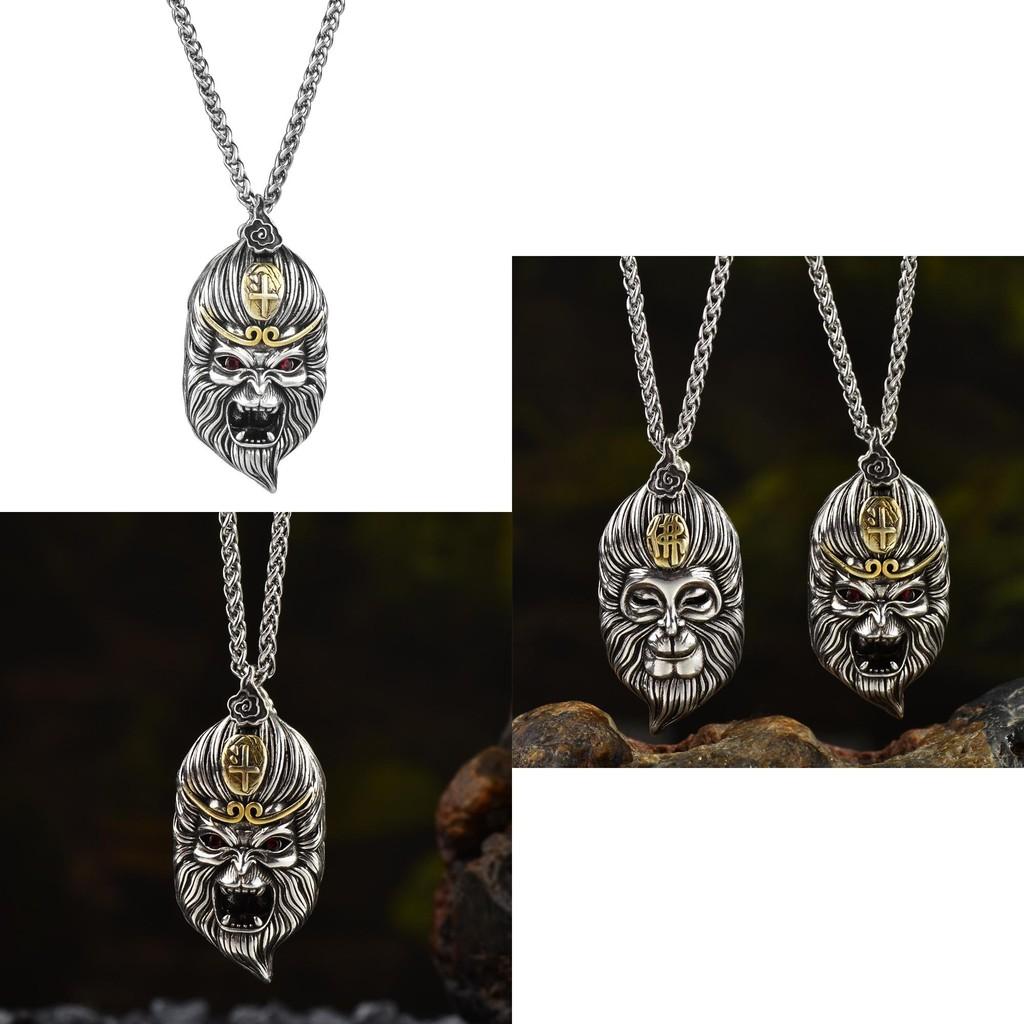 Qi Artistic Tian Da Sheng Sun Wukong Pendant Necklace With Intricate Design Trendy Retro Style For Men