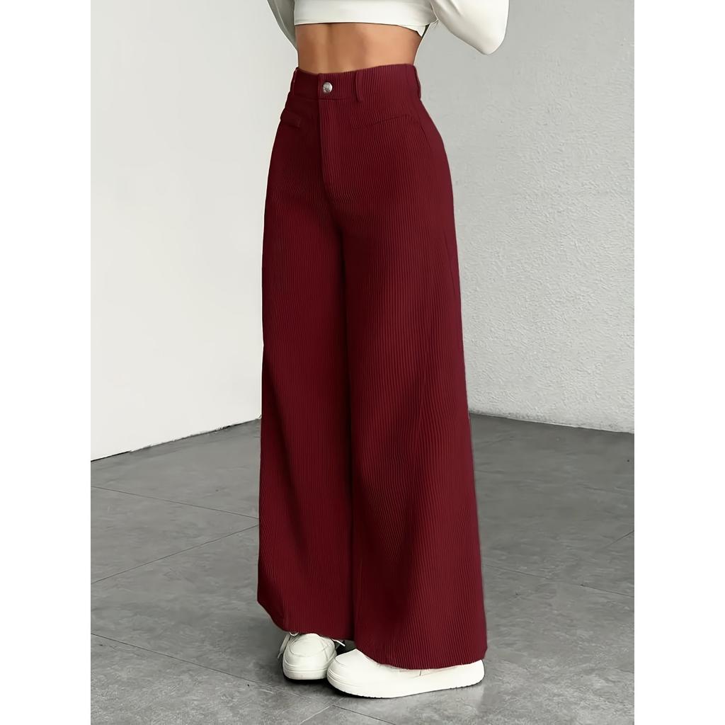 Pruhované kalhoty s širokými nohavicemi, Ležérní všestranné kalhoty s vysokým pasem, Zeštíhlující kalhoty s vysokým pasem