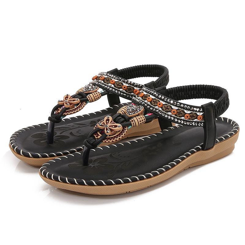 Large Size Women's Roman Shoes Summer New Lightweight Comfortable Soft Sole Beach Shoes Rhinestone Non Slip Casual Flats
