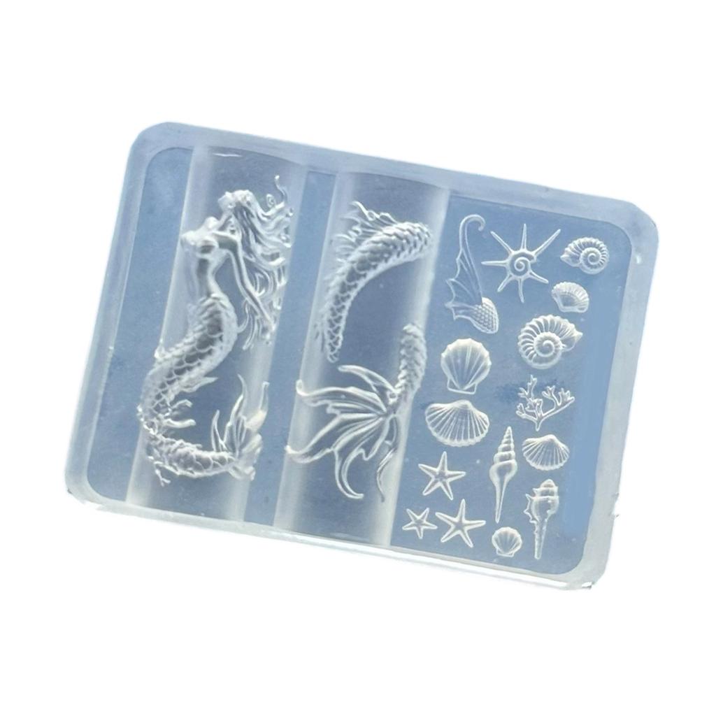 Silikon Nagelkunstform mit Muschel-, Fisch- und Meerjungfrauenmustern, leicht zu entformen für Maniküre
