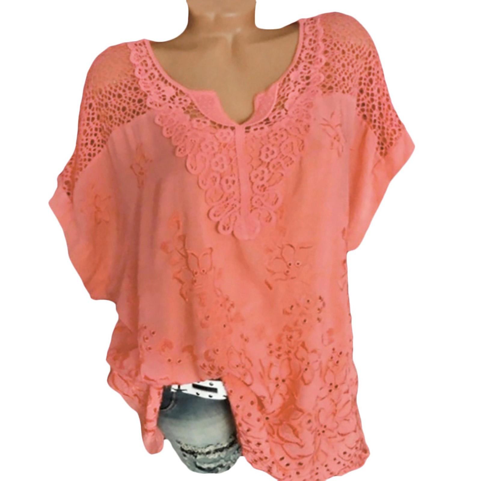 

Женская свободная повседневная кружевная рубашка с короткими рукавами и v-образным вырезом с вышивкой XL арбуз красный