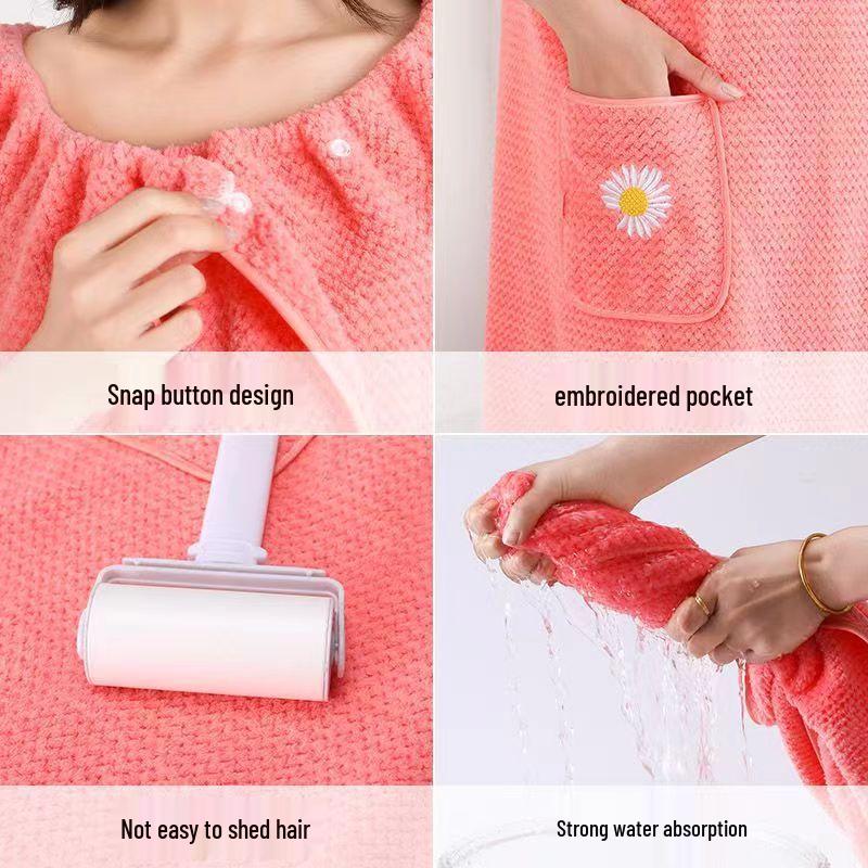 Women's Quick-Dry Soft Coral Fleece Wearable Bathrobe Towel