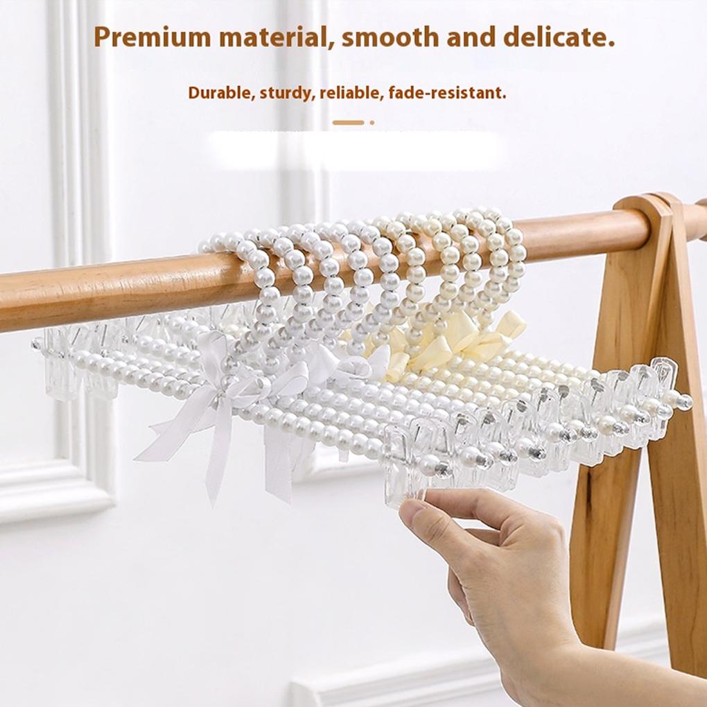 5PCS/SET Elegant Adult Pearl Bowknot Ribbon Dress Coat Hanger Wardrobe Closet Storage Rack Space Saving Clothing Organizer