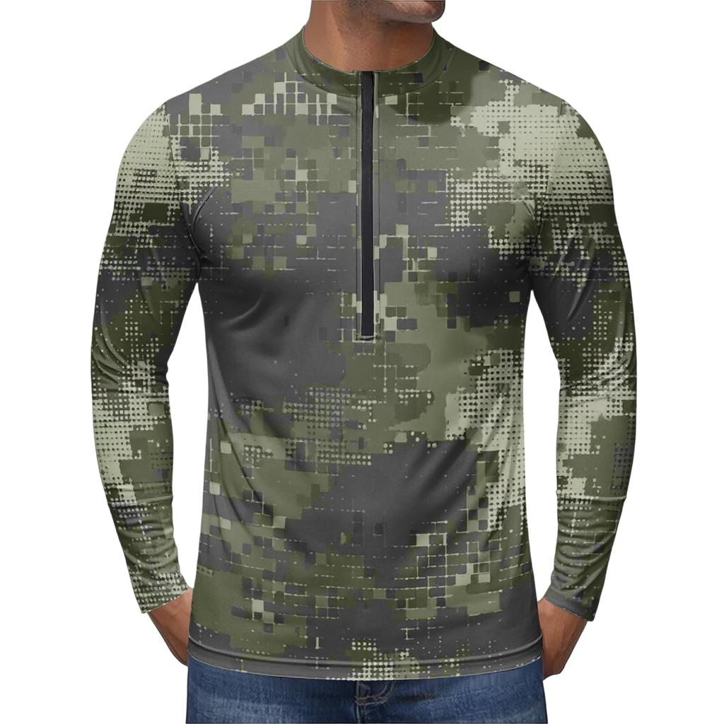 Herren Langarm Fahrradtrikot Atmungsaktiv Schnelltrocknend Halber Reißverschluss Pullover Leichtes Sportoberteil für Outdoor-Sportarten