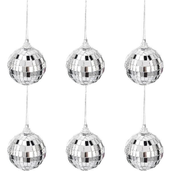 6Pcs Mirror Disco Ball, 1.96Inches Silver Hanging Ball for Party, Birthdays, Weddings, Home Decorations, Stage Props, Game Accessories, 5cm