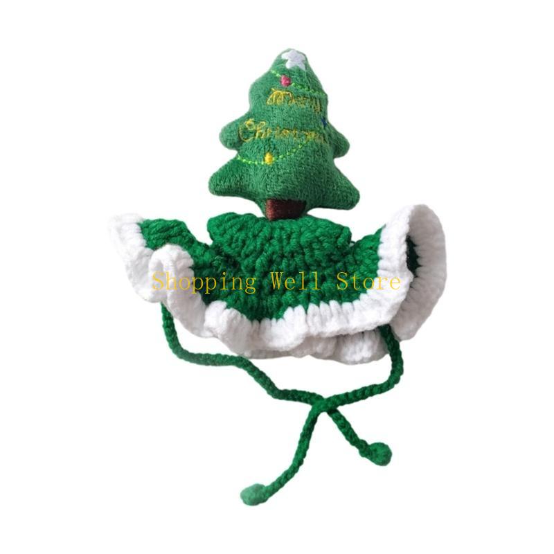 KX4B Knit Pet Santa Hat Christmas Costume Headwear for Cat Dog Festival Party Props Dog Santa Pet Cosplay Accessories