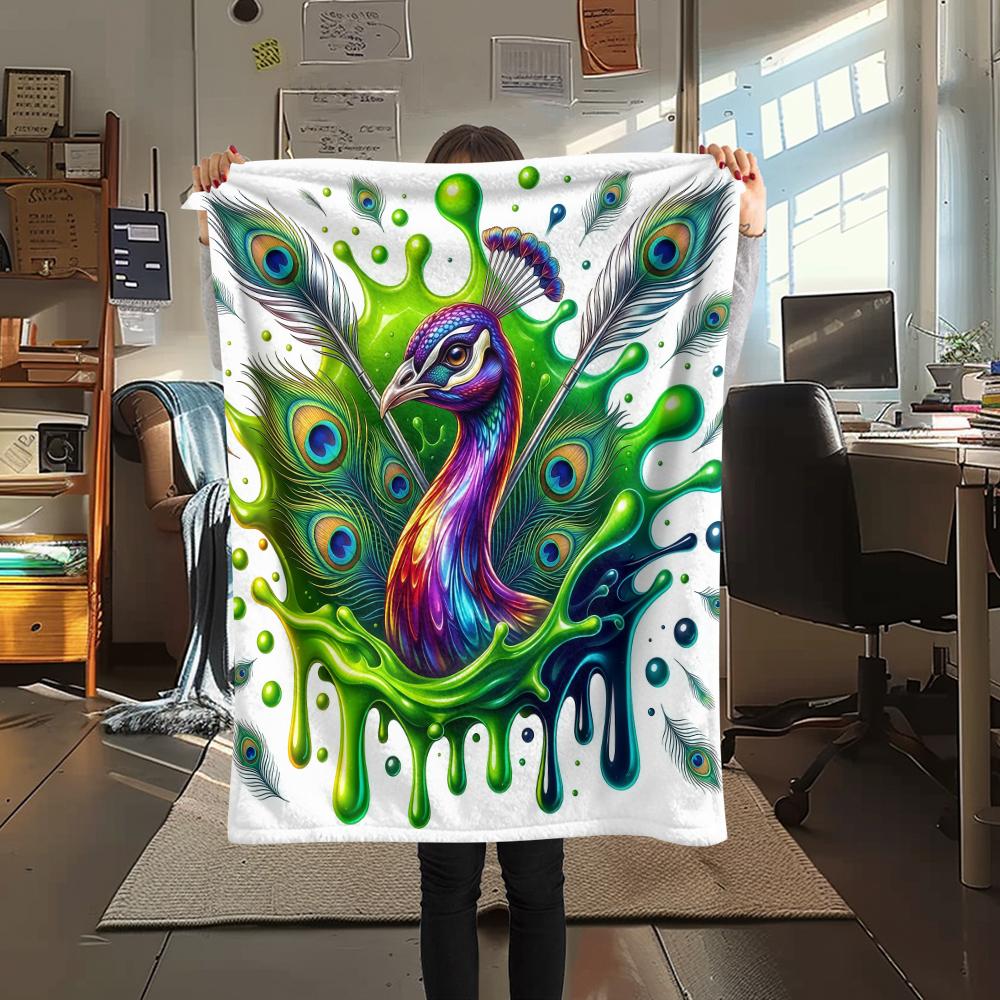 

Green splashed animals Print Flannel Blanket High quality Comfortable for All Seasons Home Decor Warmth and Comfort Perfect for Christmas Gifts 80cm x 120cm