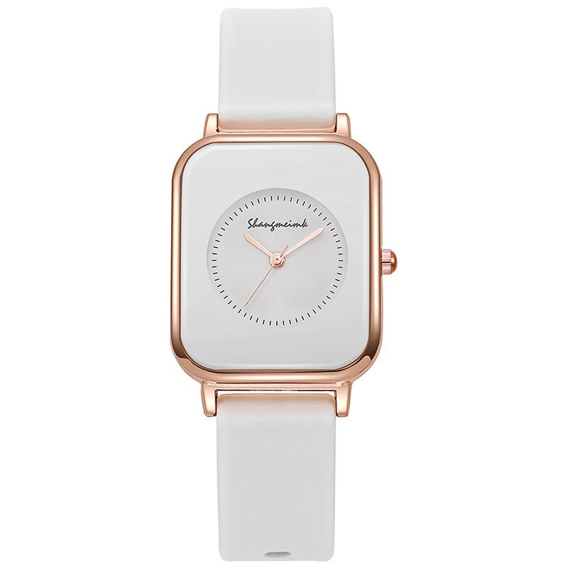 Student Women's Casual Quartz Watch with Square Face and Silicone Strap