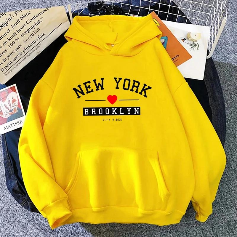 Brooklyn Print Hoodie for Woman High Quality Loose Hooded Sweatshirt Ladies All Season Home Outdoor Comfort Casual Warm Pullover