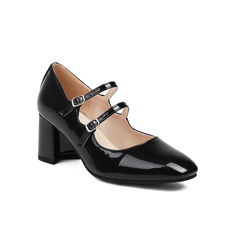 

Женские туфли-лодочки «Мэри Джейн» с круглым носком на массивном высоком каблуке и пряжкой, перчатки-туфли, женская модная обувь, весна-осень, серебристый, черный 45 36 чёрный