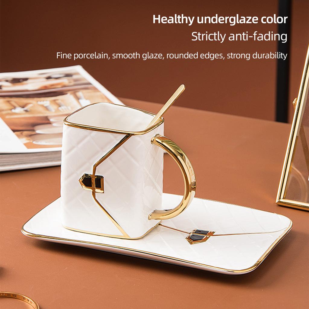Tazza da 310 ml a forma di borsetta con cucchiaino in ceramica, elegante tazza da caffè