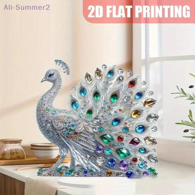 {Summer2}{MX} 2D Flat Acrylic Peacock Figurine Tabletop Decoration Luxury Crystal Peacock Ornament For Home Office Crafts Gift