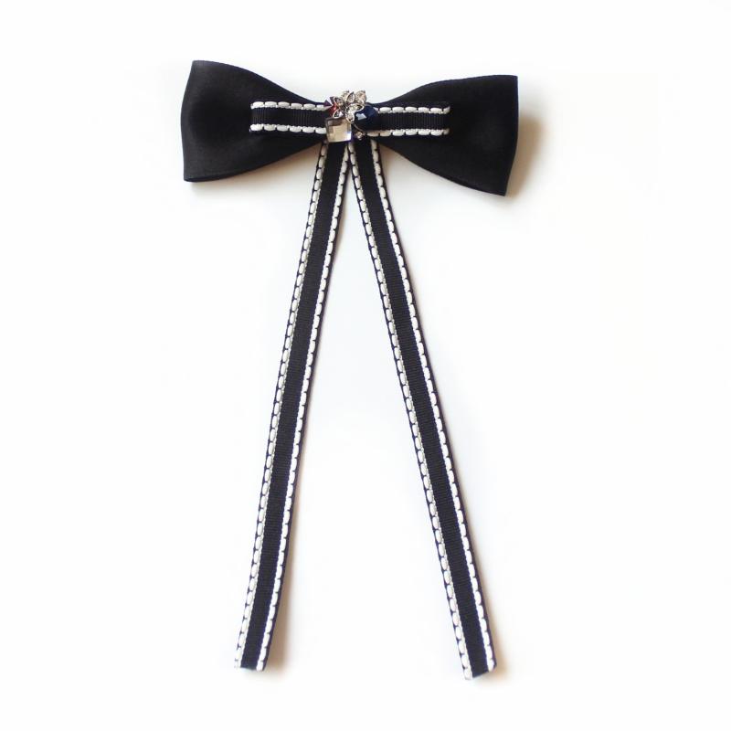 1Pcs British Korean College Style Handmade Ribbon Black Bowtie Pins Bow Tie For Women'S Girl Bank White Shirt Collar Flower