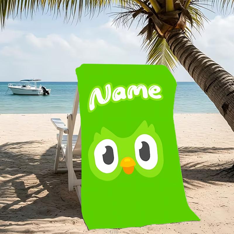 Customizable personalized beach towels Duolingo themed designs.Suitable for the beach, yoga, sports;ideal as beach accessories
