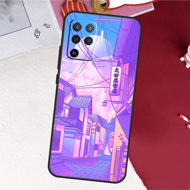 Pastel Japan Kyoto City Case For Oppo A18 A98 A38 A58 A78 A60 A80 A40 A96 A76 A16 A94 A74 A54 A15 A17 A57 A77 A5 Pro