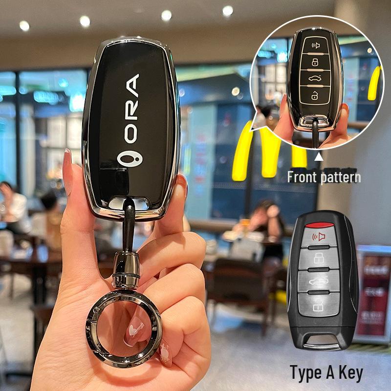 Black Cat Key Cover for Great Wall Euler Good Cat, Lightning Cat, White Cat, Ballet Cat. TPU Protective Shell with Full Coverage Buckle.