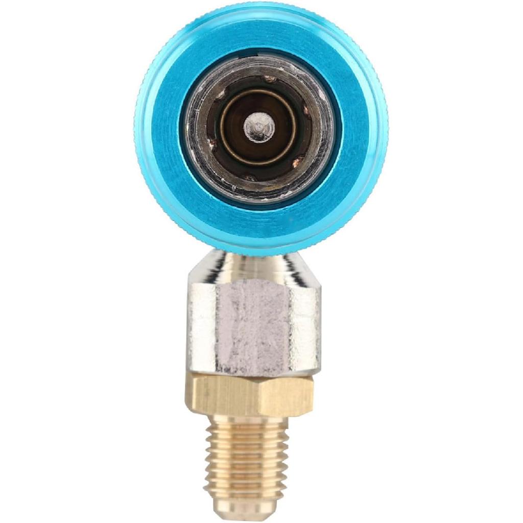 Quick Coupler R134A A/C Low Side Blue 90 Connector Air Conditioning Adapter with Extractor Valve Core, 1/4 Inch Male