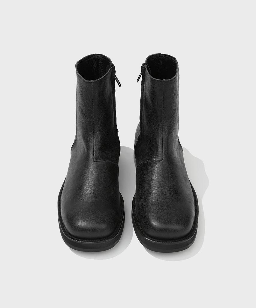 Firenze Atelier [Vibram] Nobo_Bold Shape Hidden Zip-Up Boots 3500 [Crack Black]