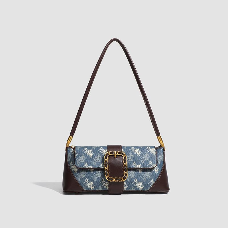 

Vintage bag Winter fashion shoulder bag Casual versatile niche underarm bag синий