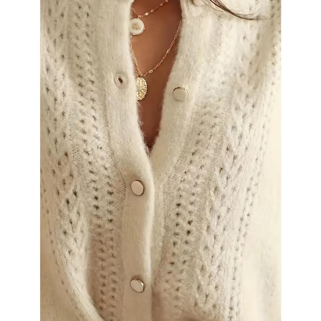 Cardigan da donna autunno inverno nuovo, tinta unita, traforato, scollo a V, aperto davanti, a un bottone, maglione lavorato a maglia per il lavoro