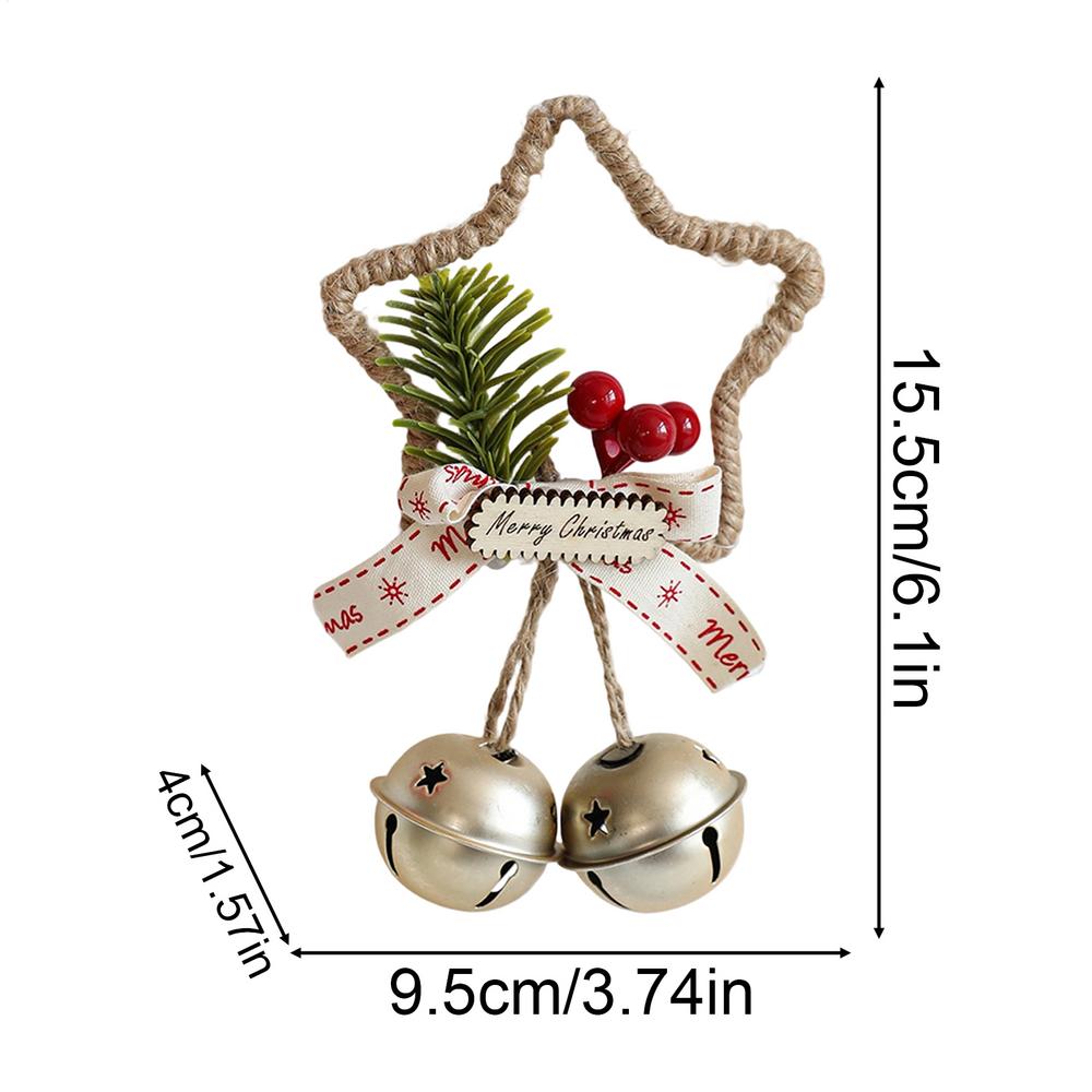2025 Christmas Star Bow Bell Ornament Hangable Five-pointed Star Bells Wreath Pendant For Window Wall Door Handle