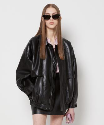 Lady Volume 8020-1 Vegan Leather Oversized Jumper_Black